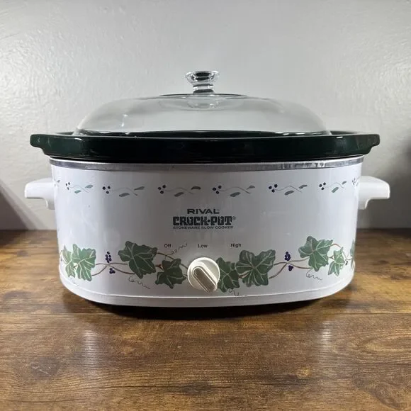 Rival Slow Cooker 4.5 qt Oval Crock-Pot Ivy & Grapes Green & White MODEL 3745