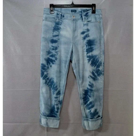 J. Jill Denim High Rise Cropped Tie Dye‎ Capri Jeans 8P Mid Rise Rolled Cuff