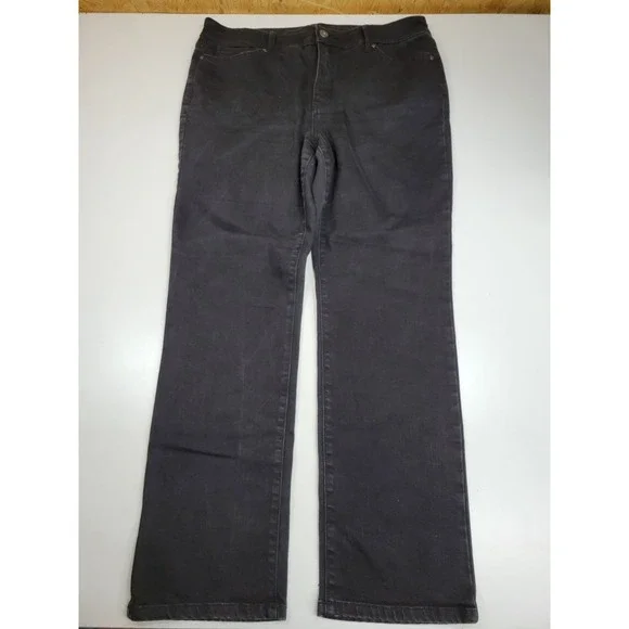 St. John's Bay Straight Leg Jeans Women's Size 16 Black Stretch Mid Rise...