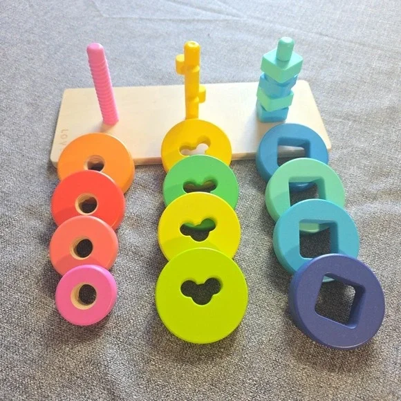 LoveVery Wood Sorting, Stacking, Twist, Pivot, Shapes & Colors Board