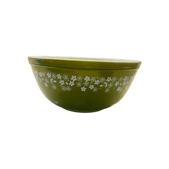 Vintage Pyrex 403 Spring Blossom Green Crazy Daisy 2.5 Qt Mixing Bowl USA