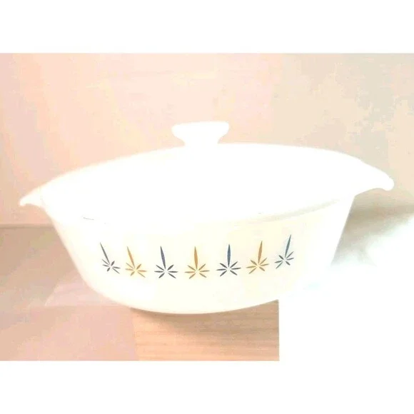Vintage Fire King 1 1/2 quart Covered Casserole Bowl Candle Glow MCM