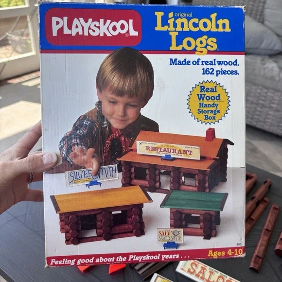 VTG 1986 Playskool Original Lincoln Logs 162 Piece Set, Actual 160 Pieces