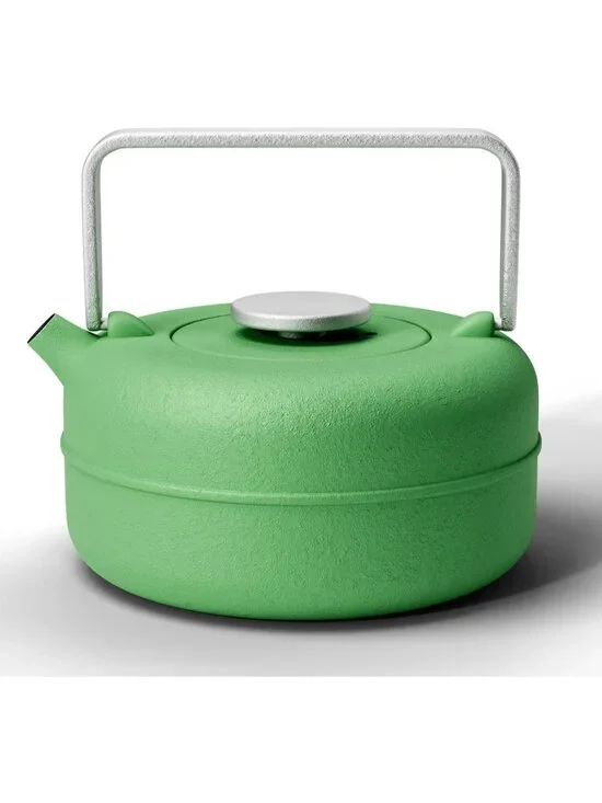 Green Cast Iron Kitchen Tea pot With Infuser 27oz Enameled Stovetop Kettles