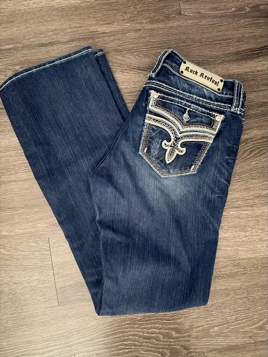 Rock Revival Ena Women's Dark Blue Embroidered Pocket Jeans
