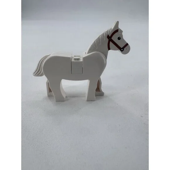 Lego White Horse With Dark Orange Brown Bridle Pattern Castle Knights Animal VTG