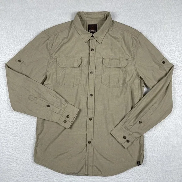 Prana Shirt Mens Large Brown‎ Camping Hiking Casual Outdoors Preppy Work Travel