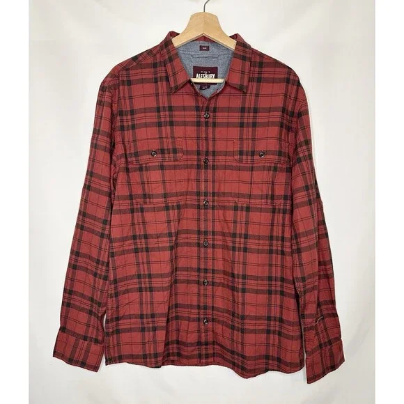 Alesbury Men's Red‎ Black Plaid Button Up Long Sleeve Slim Shirt SIZE LARGE SLIM