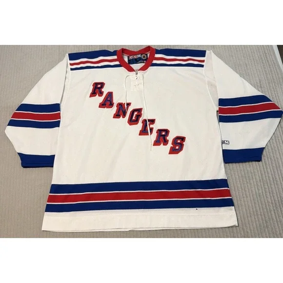Vintage CCM NY Rangers Hockey Jersey Mens XXL White Mesh Sportswear NHL
