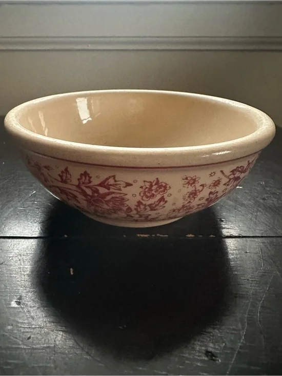 Vintage Buffalo China Cafe Au Lait Bowl Pink Red Transferware Floral 6