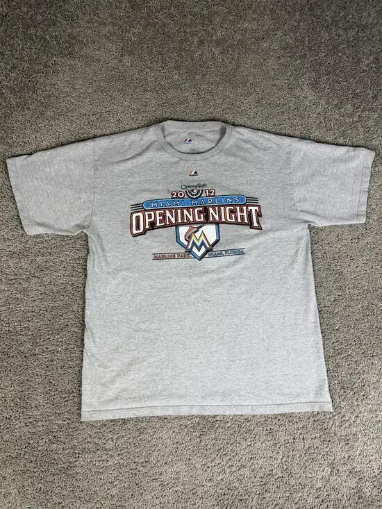 Miami Marlins Shirt Mens XL Gray MLB Baseball Majestic Opening Night 2012