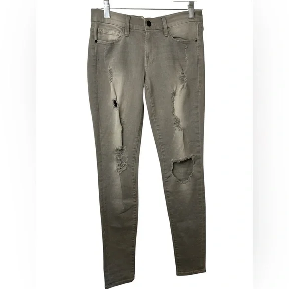 FRAME Le Skinny De Jeanne in HARDING Distressed Destroyed Skinny Jeans