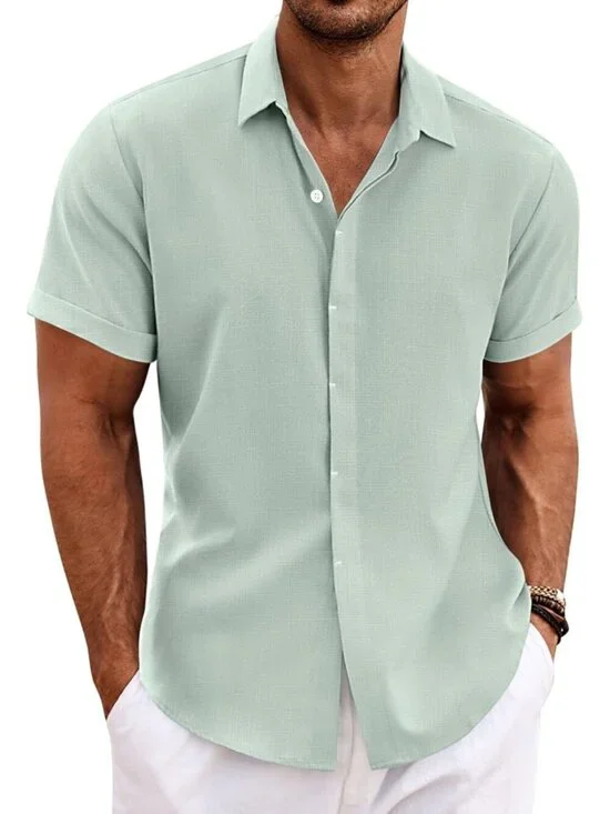 Men's seaf Classic Beach Linen Short Sleeve Casual Imported Shirt
