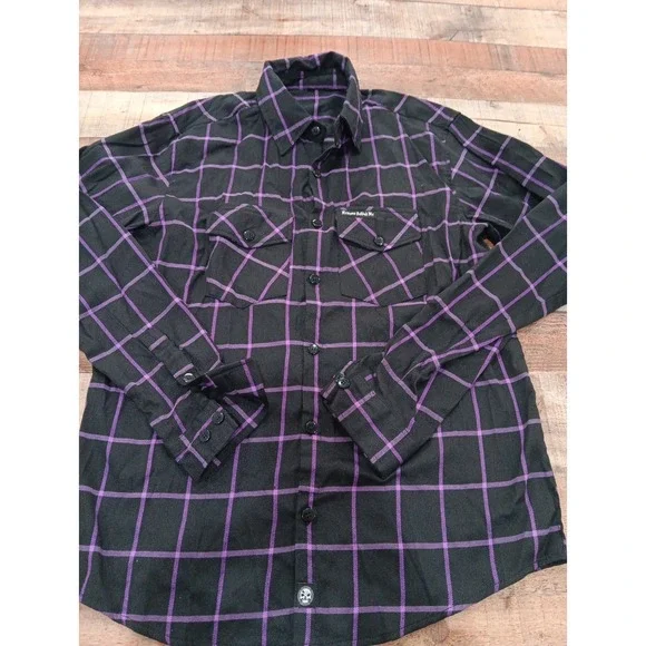 Demons Behind Me‎ Flannel Button Up Shirt Skull Patch Sz XL Tall 2640