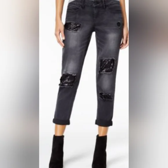 Jeans Dollhouse Womens Juniors Sequinced Distressed  Black Size  5 New With Tag