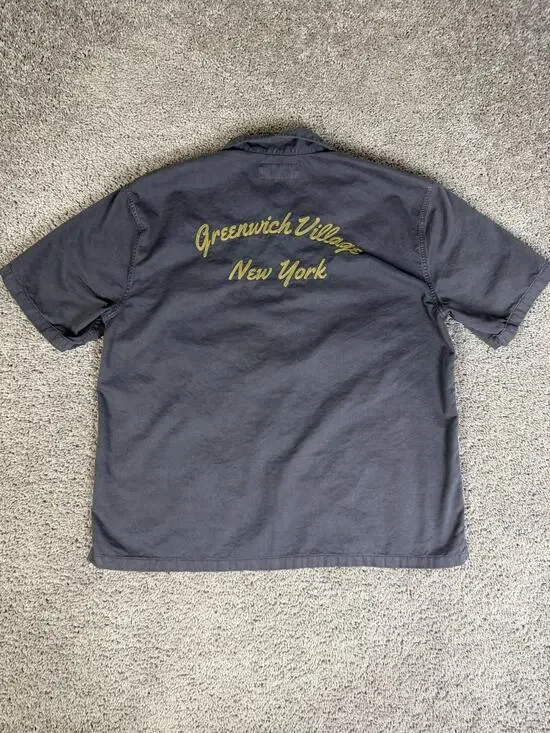 Abercrombie & Fitch Shirt Mens L Black Greenwich Village New York Embroidered