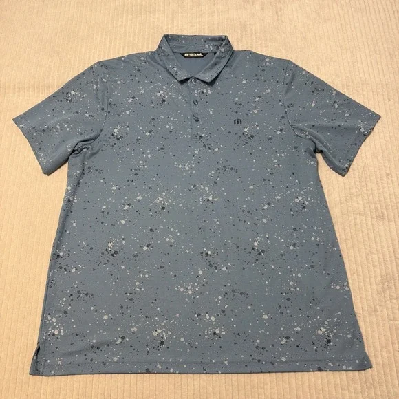 Travis Mathew Polo Shirt Mens XXL Paint Splatter Print Blue Performance Golf