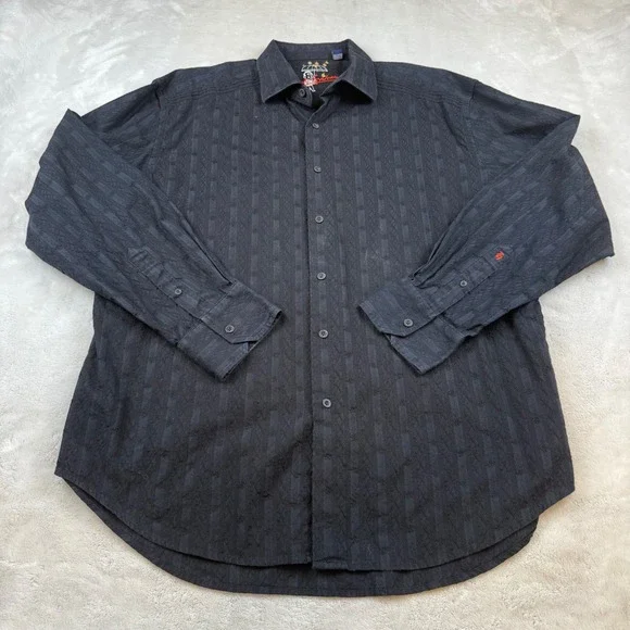 Robert Graham 2XL Black Striped Textured Long Sleeve‎ Button Down Shirt