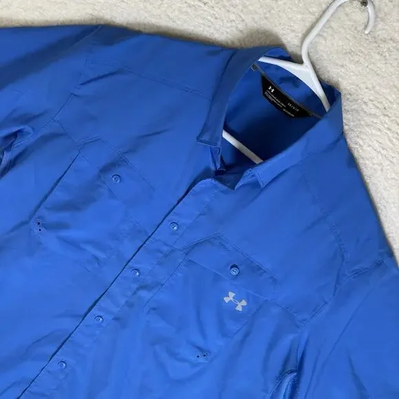 Under Armour Tide Chaser 2.0 Shirt Mens Large Blue Heatgear Short Sleeve Fishing