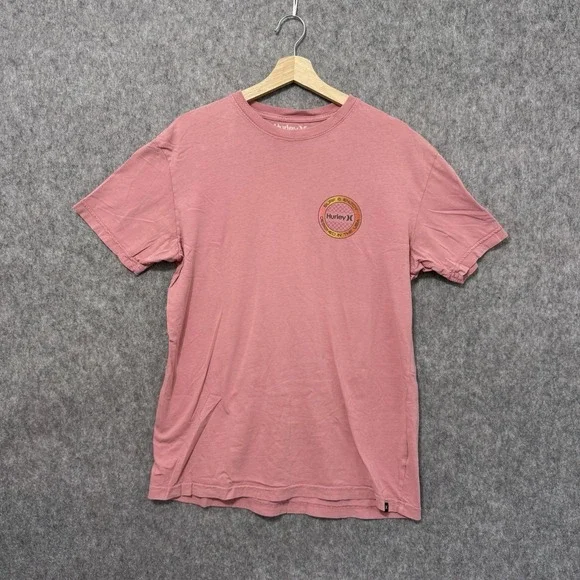 Hurley T-Shirt Men's L Pink Surf & Enjoy Graphic Short Sleeve USA Design Flaw‎