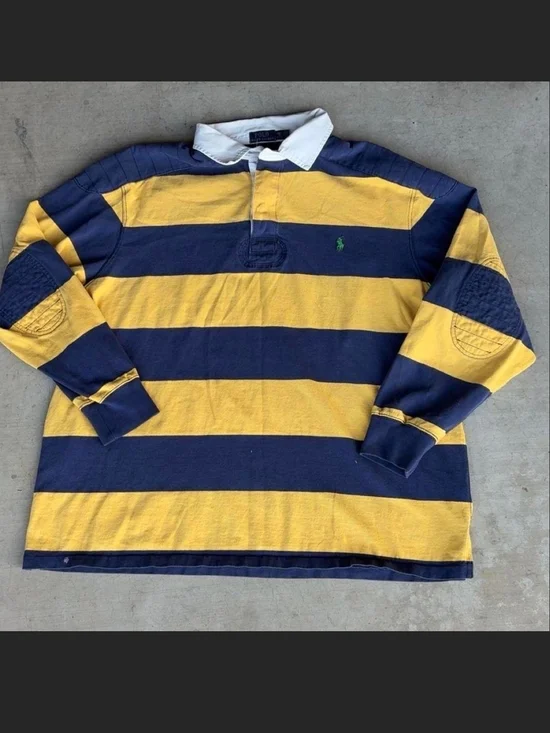 Ralph Lauren Striped Rugby Shirt in Navy, Yellow & White