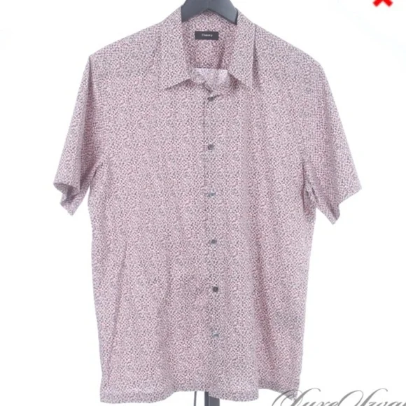 THEORY MODERN STRETCH SHORT SLEEVE CAMP SHIRT WITH ALLOVER GRAPHIC XL