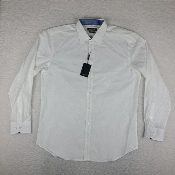 BUGATCHI Shirt Mens XL White Paisley‎ Shaped Fit Dress Button Up NWT NEW