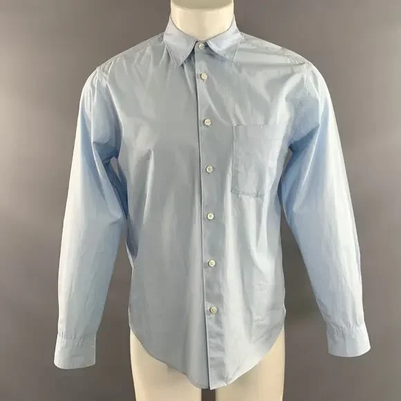 THEORY Size S Blue Light Blue Solid Cotton Pointed Collar Long Sleeve Shirt