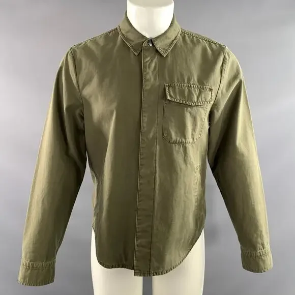 JAMES PERSE Size S Green Olive Patchwork Cotton Hidden button fly Jacket