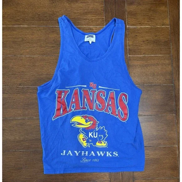 Vintage Kansas Jayhawks Men’s Size L Made In USA Blue Tank Top