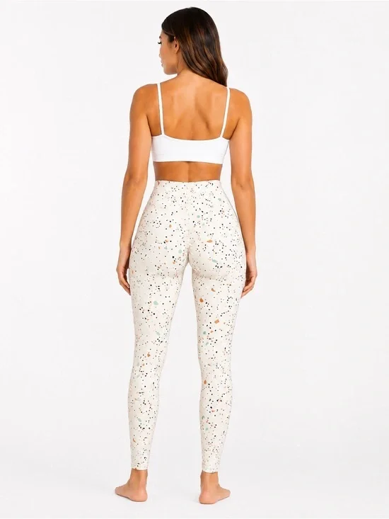 High-Rise Speckle Print Leggings - Cream