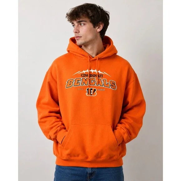 Vintage Cincinnati Bengals NFL Hooded Sweatshirt Orange Pullover Mens XXL Fit