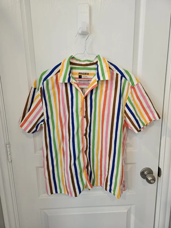 Target PRIDE® Multicolor Vertical Stripe Short-Sleeve Button-Up Shirt