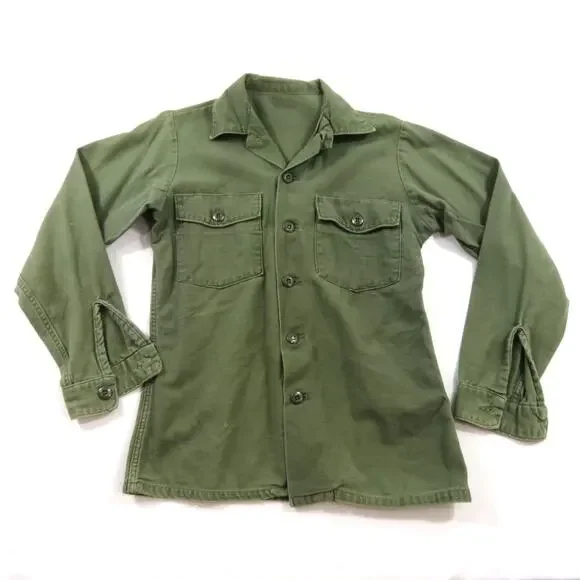 Vietnam Era Cotton Sateen Shirt Utility BDU OD Green Sz 14.5? S?