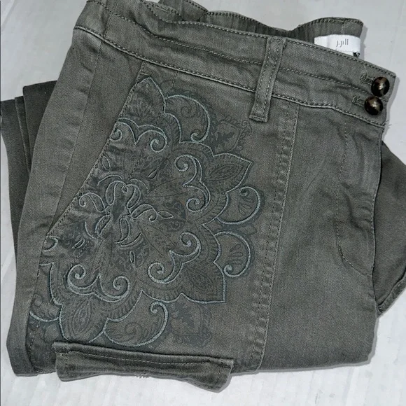 J. Jill Pants‎ Womens 16P Green Embroidered Cargo Utility Pants Boho