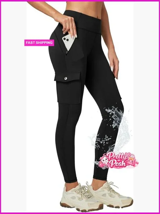 Water Resistant Hiking Leggings with Zipper Pockets Tummy Control UPF50+