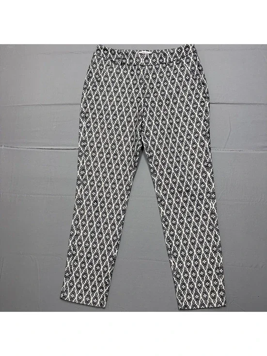 Merona Womens Classic Cropped Pants Cotton Geometric Size 2 Black White Office