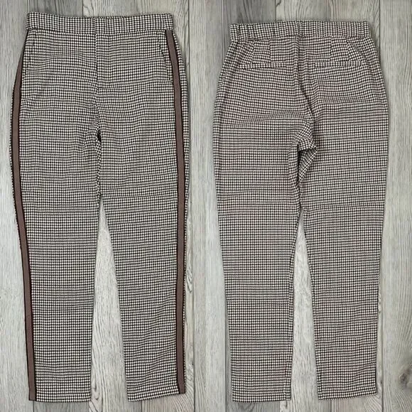 BB Dakota Womens Size 0 Brown Houndstooth Straight Leg Cropped Trouser Pant