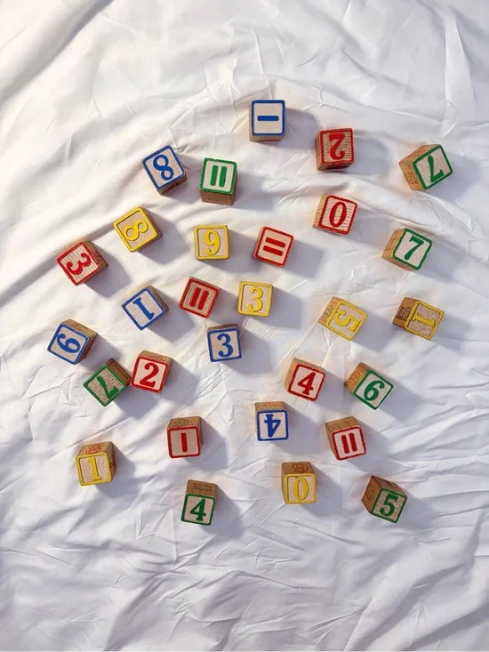 Vintage 80s Wooden Number Blocks Set for Kids - Multicolor Educational Toy