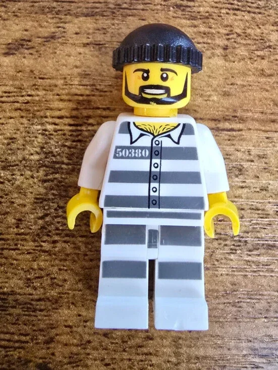 LEGO Police - Jail Prisoner - Prison Stripes, Stubble & Knit Cap - Mini Figure