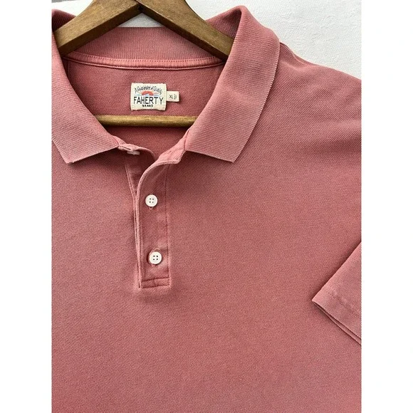 Faherty Polo Shirt Mens XL Pink Pique Cotton Short Sleeve Blush Coastal