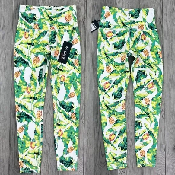 Wildfox Women Size S Green Yellow High Rise Novelty Palm Pinapple NEW Leggings