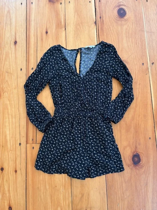 American Eagle Floral Romper Small Boho Long Sleeve