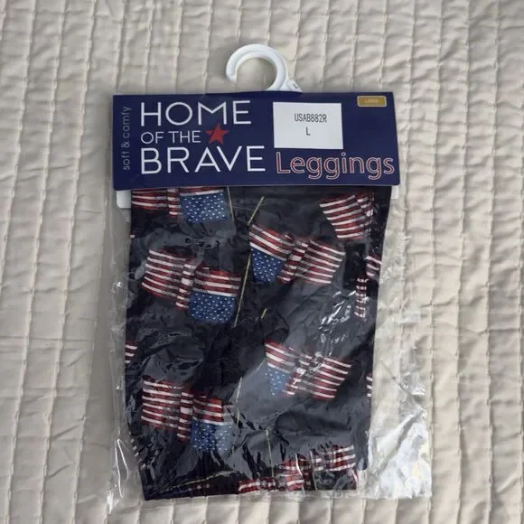 Women’s Home Of The Brave Patriotic United States Flag Leggings USA L