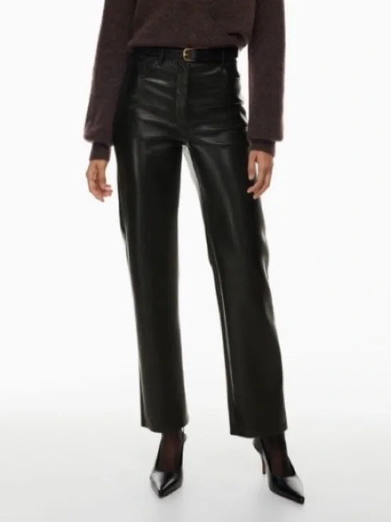 Wilfred Melina High Waisted Vegan Leather Straight Leg Pant Size 8 Black Aritzia