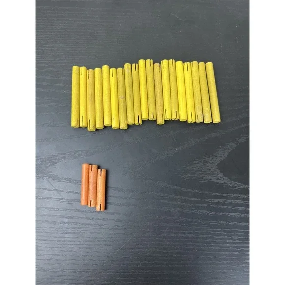 Tinkertoy 22‎ Wooden Rods Yellow + 3 Orange Replacement Parts Lot Vintage