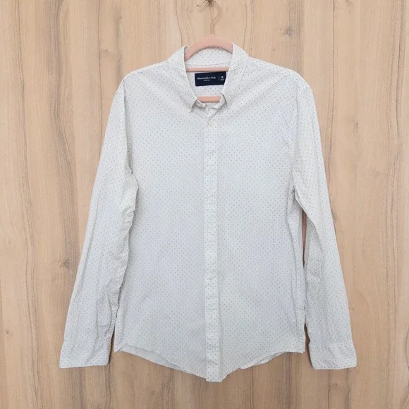 Abercrombie & Fitch Mens Button Down Shirt Size M White Micro Dot Stretch Preppy