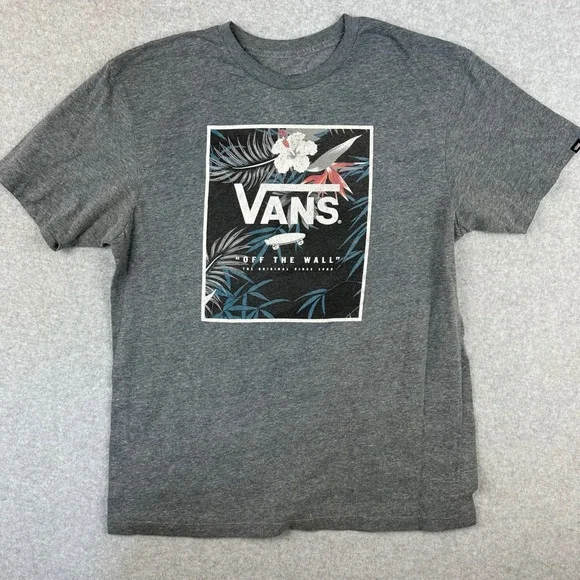Vans Mens Custom Fit Graphic T-Shirt Gray Large‎ Off The Wall Tropical Floral