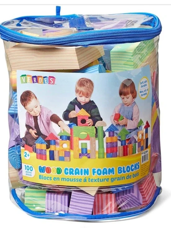 Blue Wood Grain Foam Blocks - Multicolor 100-Piece Set