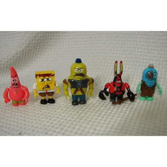 Lot 5 MEGA BLOKS Spongebob Squarepants Mini Figures Patrick Strong Fish Mr Krabs